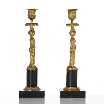 A pair of late Gustavian marble and ormolu candlesticks attributed to F. L. Rung (1758-1837).