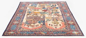 An antique Keshan Dabir carpet 'Yusuf & Zulaikha', c. 272 x 171 cm.