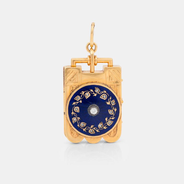 A pendant locket with diamond and enamel. Russian 1899-1908.