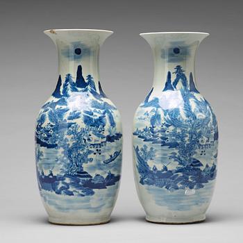 951. A large pair of blue and white vases, Qing dynasty, 19th Century.