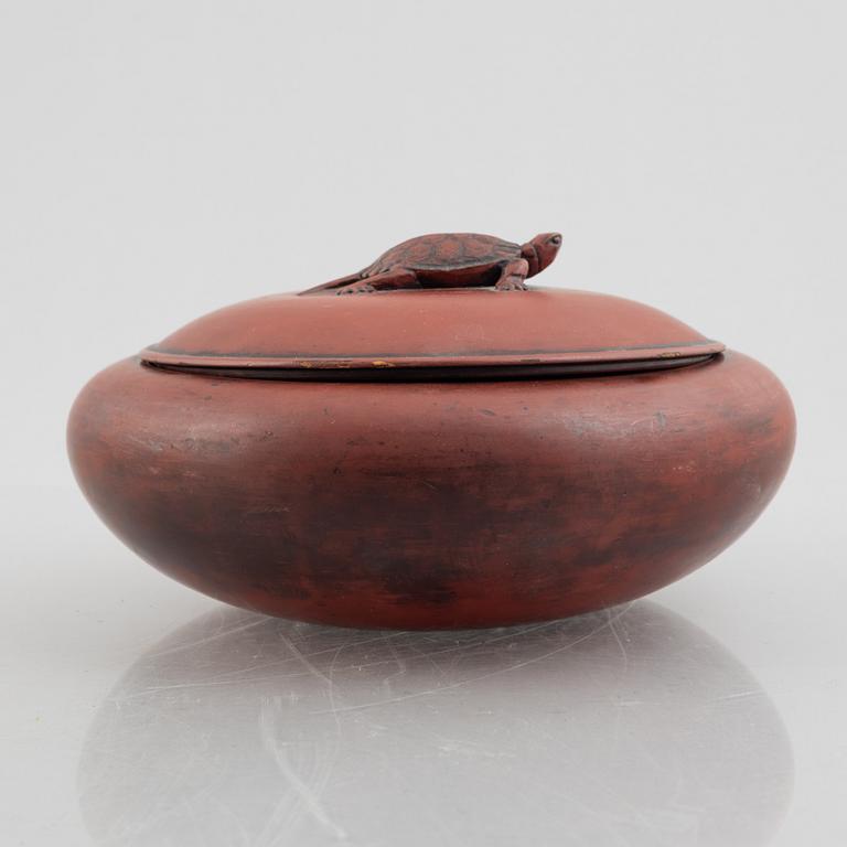 A red lacquer bowl with cover, Japan, presumably Meiji (168-1912).