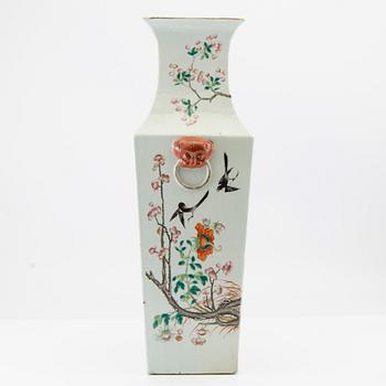 A famille rose 'birds' vase, late Qing dynasty.