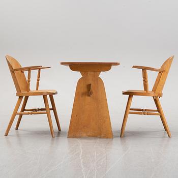 Uno Åhrén, a birch and beech table and pair of armchairs, Gemla, 1930's.