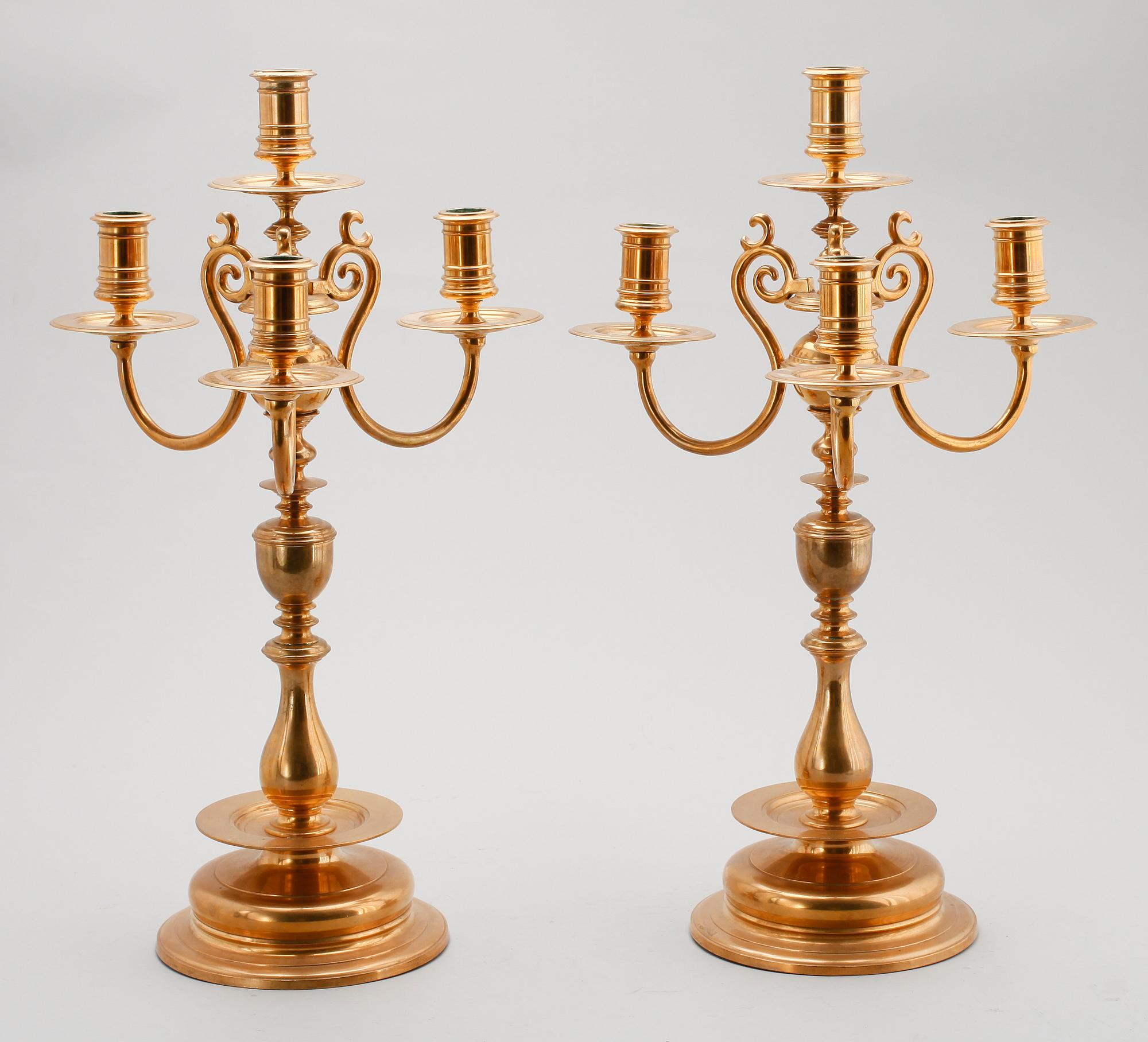 KANDELABRAR, 1 par, mässing, Gusums Bruk, nr 3.