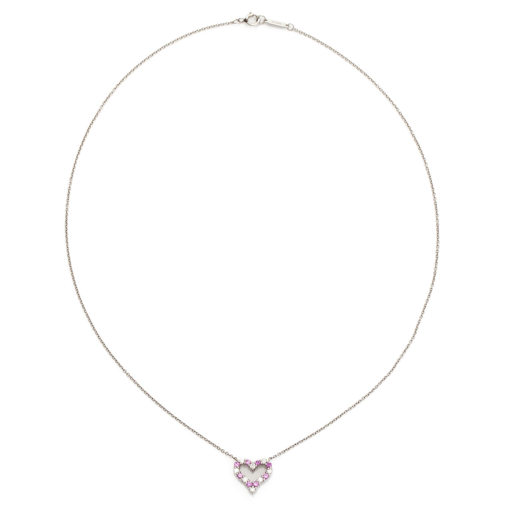 Tiffany & Co, halsband med hänge, hjärta, platina, diamanter och rosa safirer.
