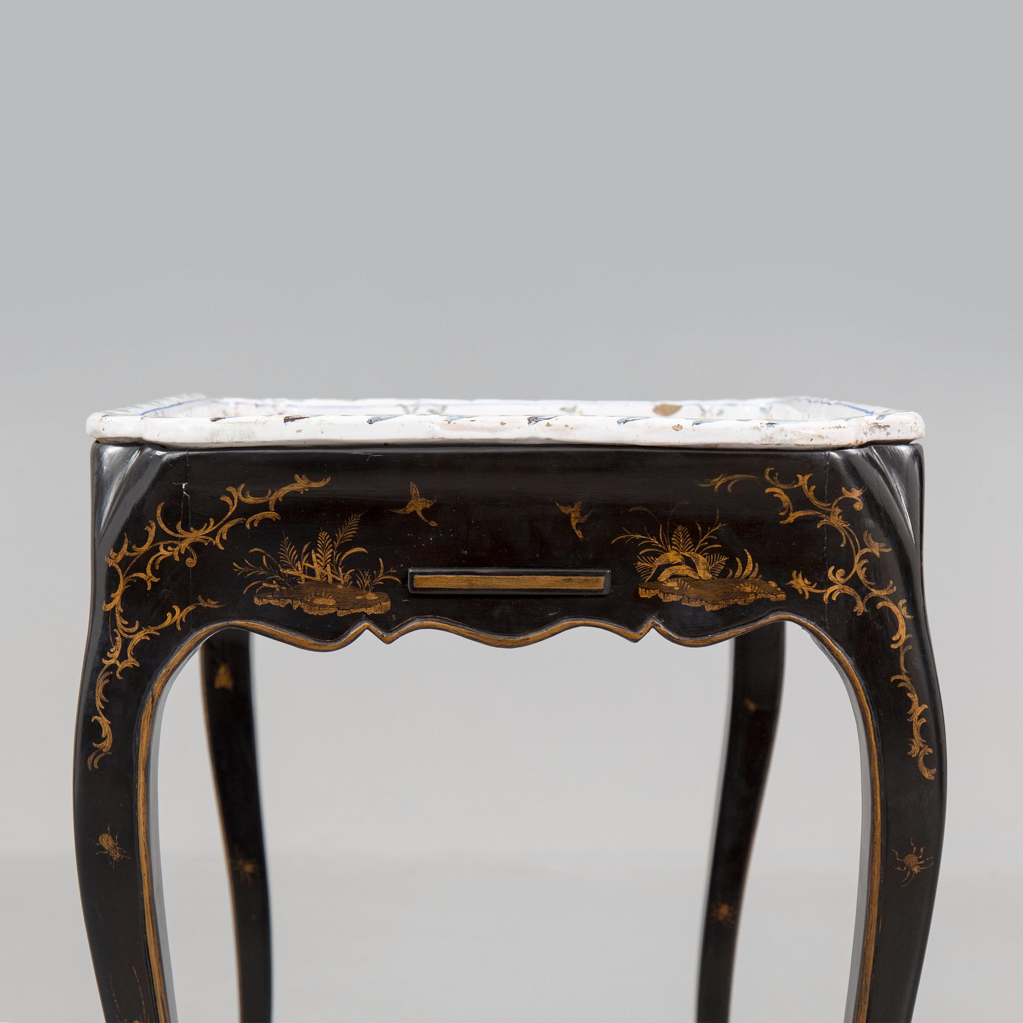 A Swedish Rococo faience tea table, Marieberg 1770.