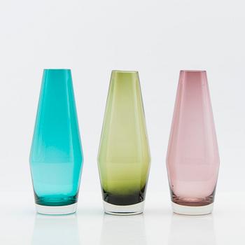 Tamara Aladin, vases, 3 pcs, glass, Riihimäen Lasi, 1960s/70s.