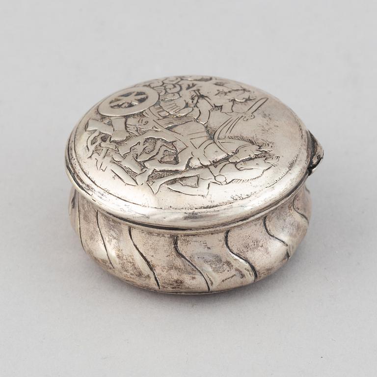 A rococo silver box, with later marks of Nils Vendelius, Uppsala 1857.