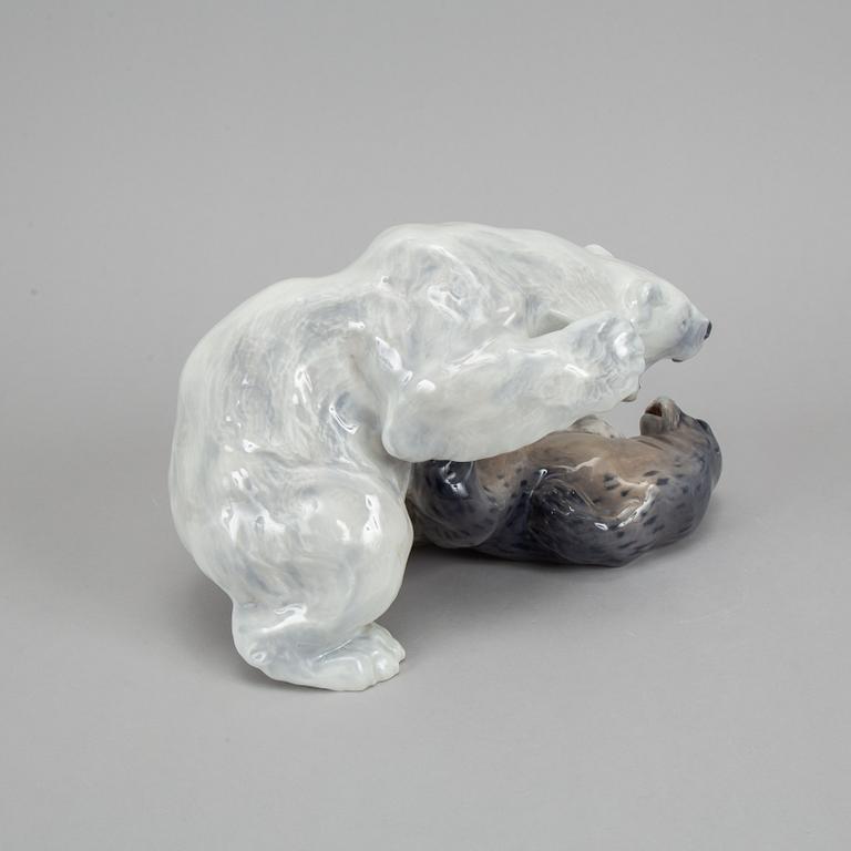 Knud Kyhn, a 1108 Royal Copenhagen porcelain polar bear and seal, Denmark, 1969-73.