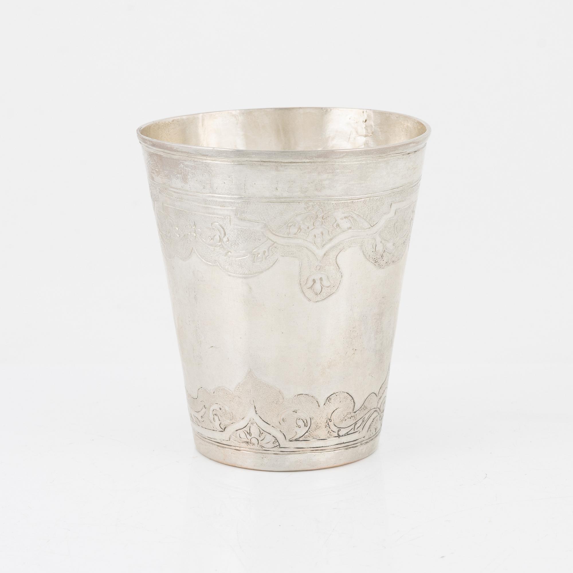 Bägare, silver, F Wissing, Odense, Danmark 1745-70.