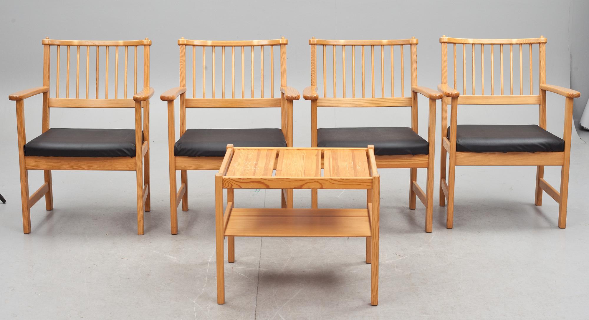 KARMSTOLAR, 4 st MED BORD. Swedese, design Yngve Ekström.