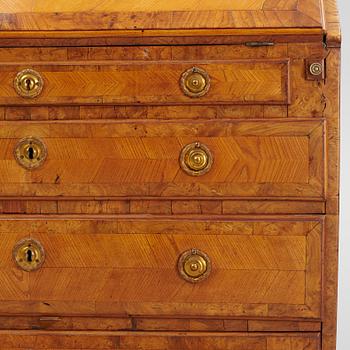 A Gustavian elm-veneered secretaire, late 18th century.