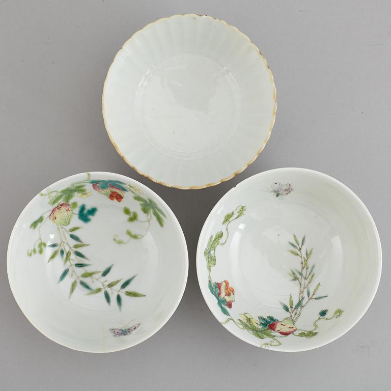 A set of three famille rose bowls, China, 20th Century.