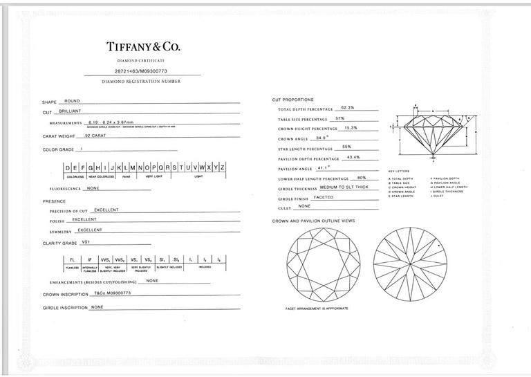 Tiffany & Co, a platinu solitaire ring with a brilliant-cut diamond.