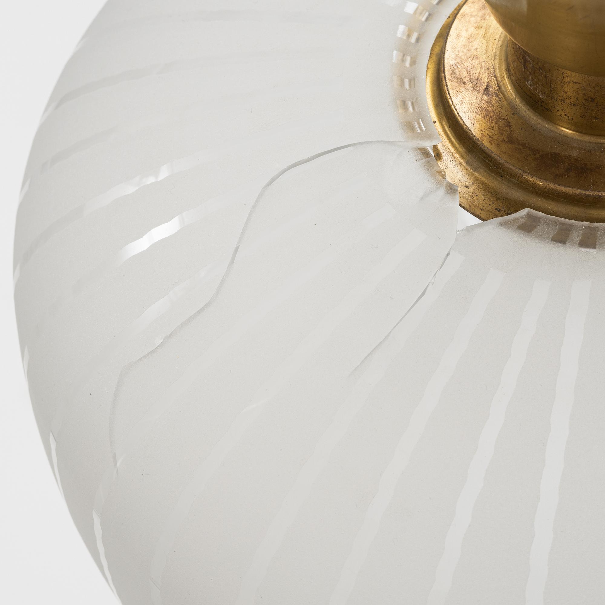 A pair of glass and brass Swedish Modern ceiling lights, Böhlmarks, 1940's.