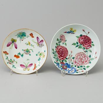 Seven famille rose dishes, Qing dynasty.