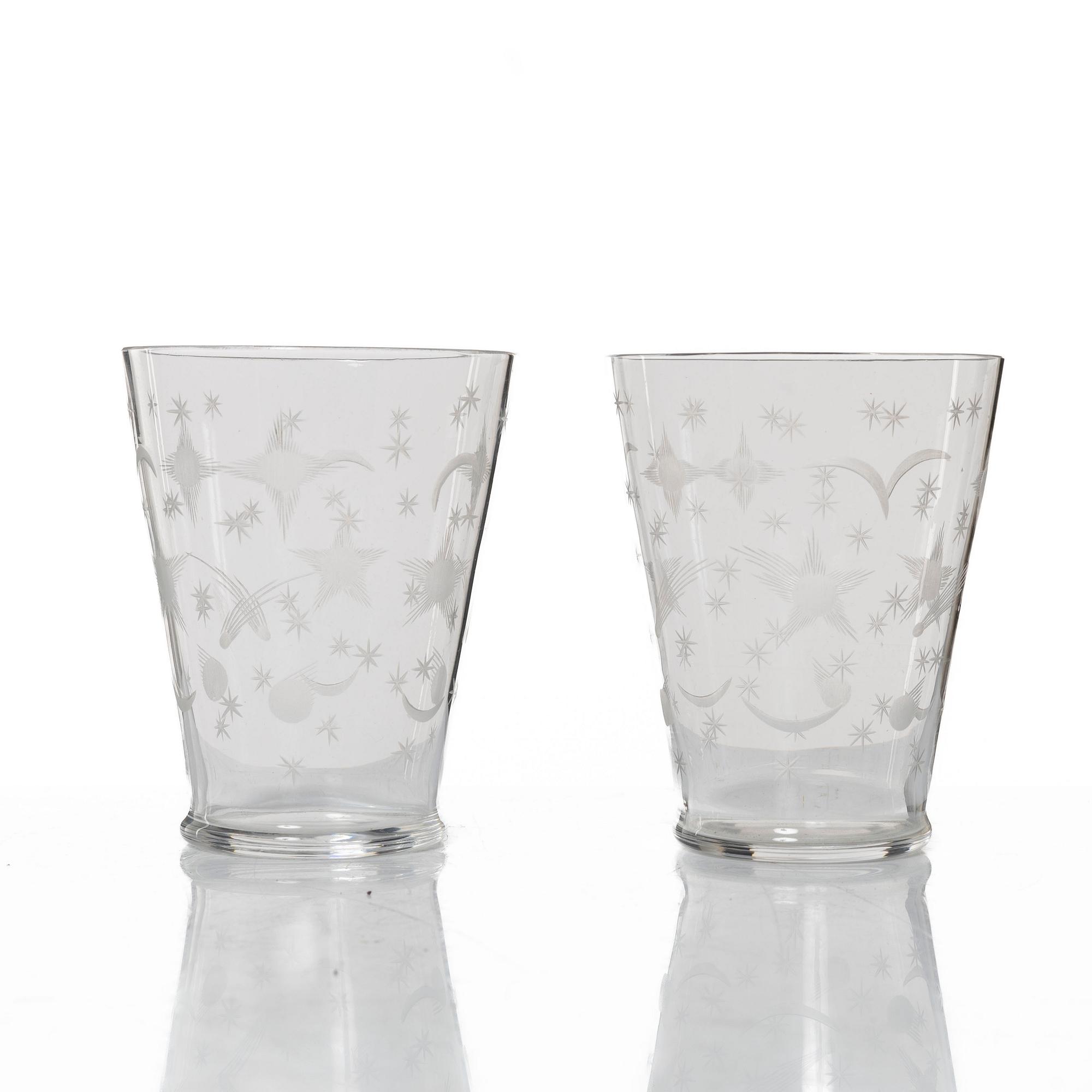 Edward Hald, a set of 23 seltzer glasses, 'Stjärnhimmelsmönstret', Orrefors, 1920s.