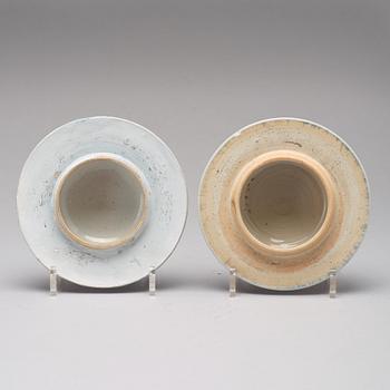 A pair of 'powder blue' baluster jar with covers, Qing dynasty, Qianlong (1736-95).