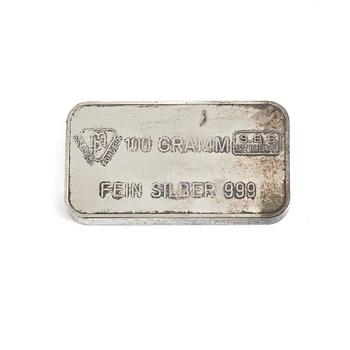 Silvertacka, 100 gram, silverhalt 999, Schweiz.
