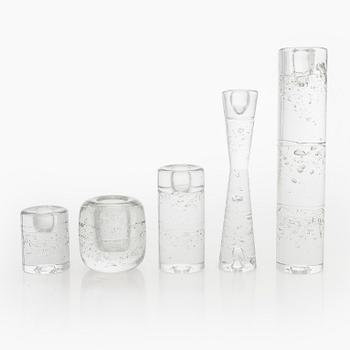 Timo Sarpaneva, vas och 4 st ljusstakar, glas, "Arkipelago", Iittala.