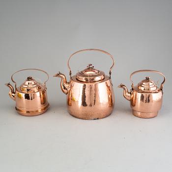 A set of three Pitchers of copper, 19th century, Sweden and Finland.