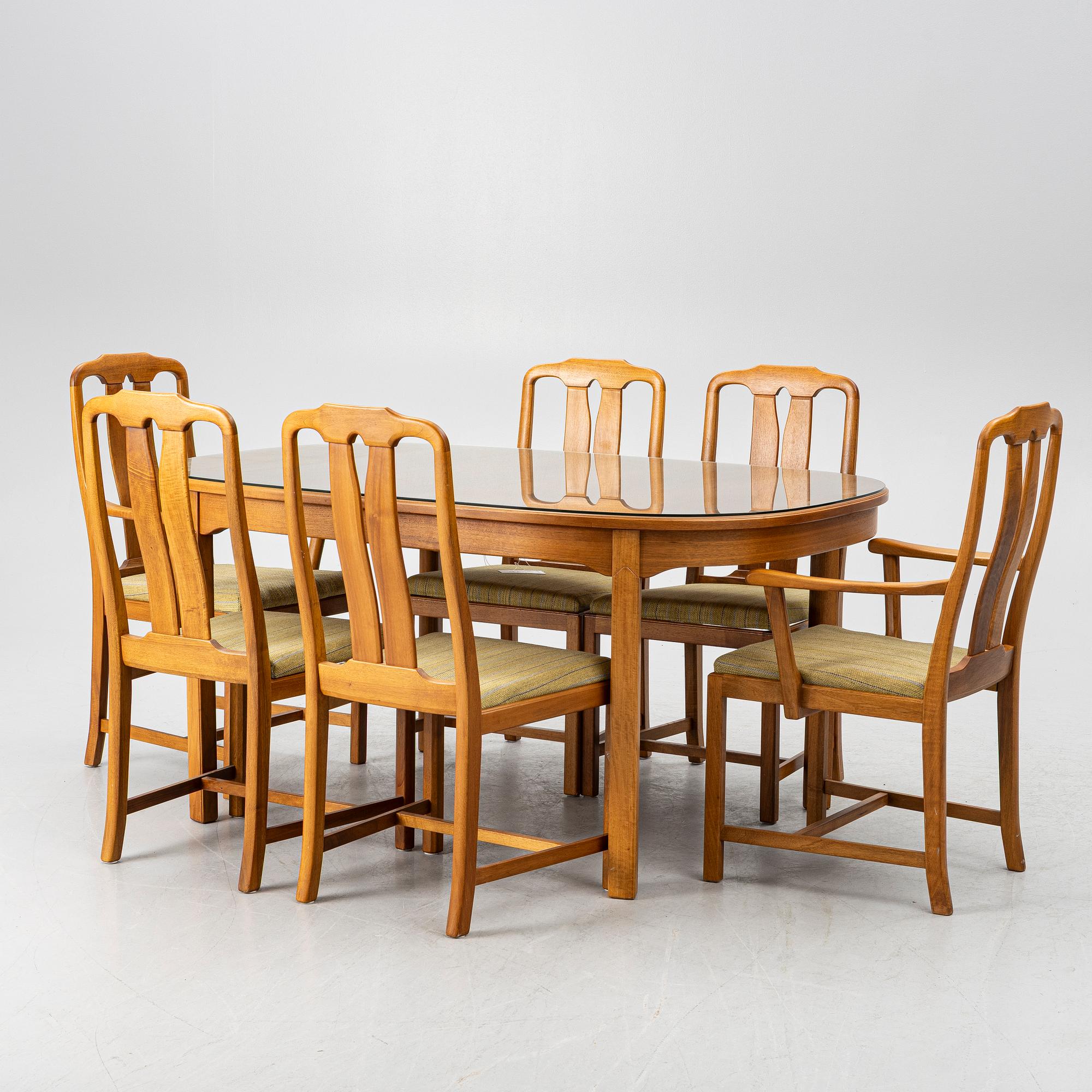 Carl Malmsten, a seven-piece dining suite, 'Ambassadör', Åfors Möbelfabrik.