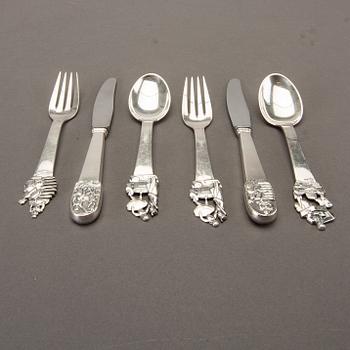 CUTLERY, 33 pcs, silver, H C Andersen motifs, Denmark mid 20th century, 631g.
