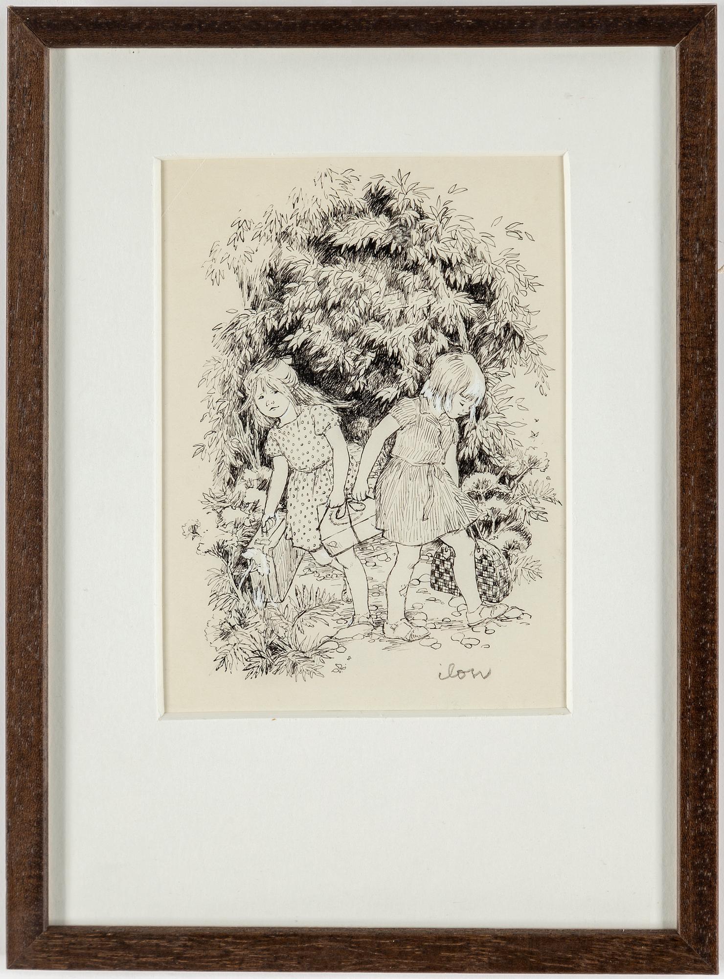 ILON WIKLAND, ink drawing, signed ilon in pencil.