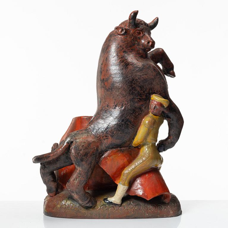 Allan Ebeling, a glazed ceramic sculpture of a bullfighter, Torshälla.