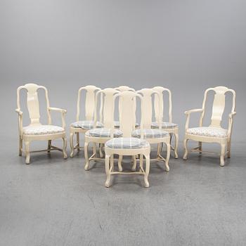 A set of six chairs and a pair of armchairs, rococo style, early 20th century.