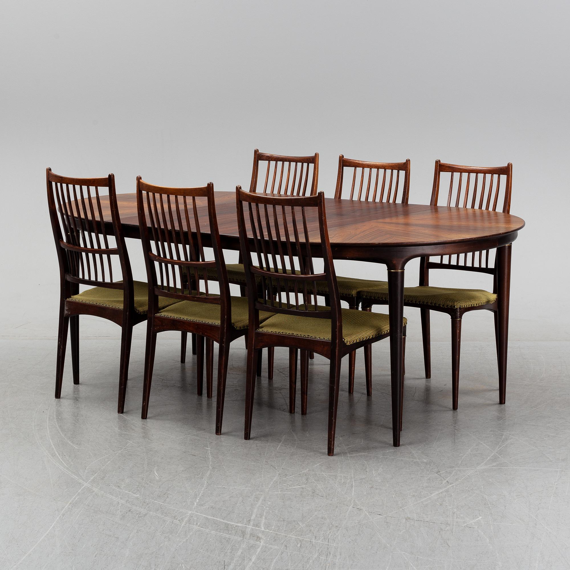 A 7 piece dining group by Svante Skogh, Seffle Möbelfabrik, Säffle, 1950's/60's.