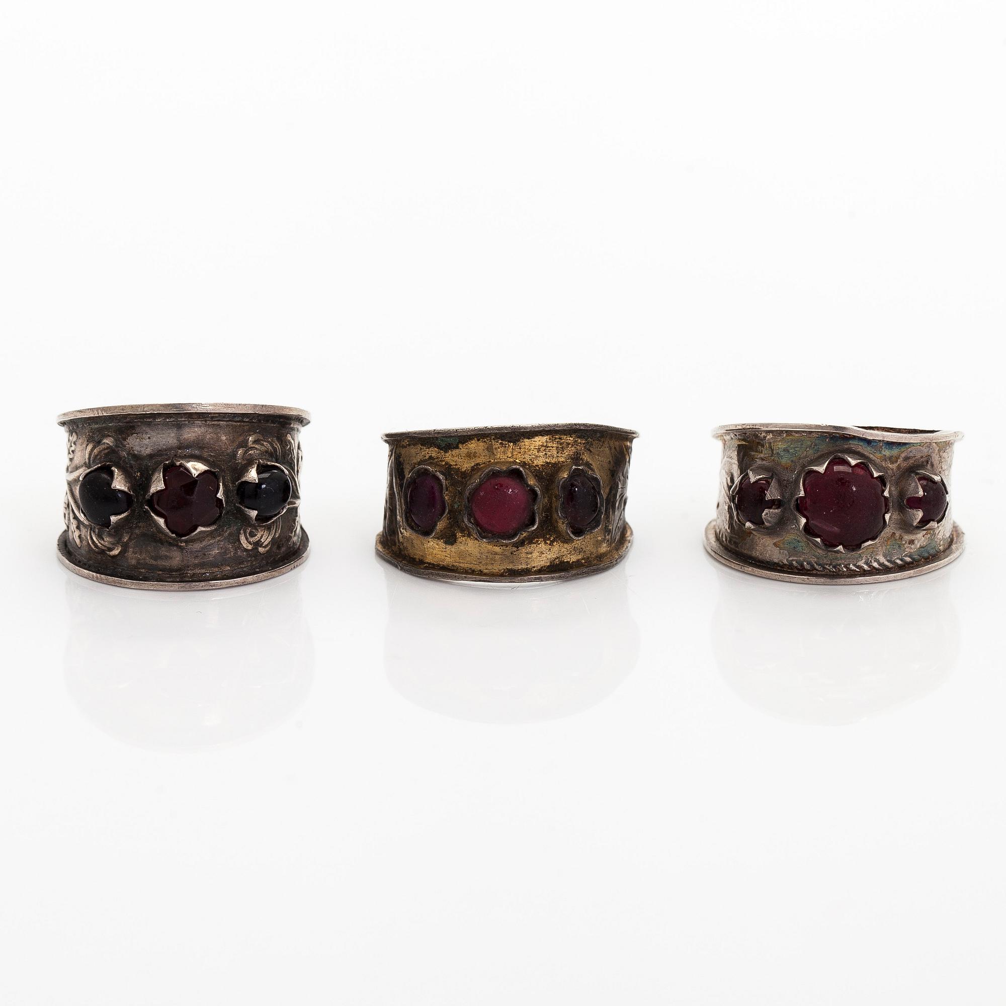 Sormukset, 3 kpl, hopeaa, Suomi 1800-luku.