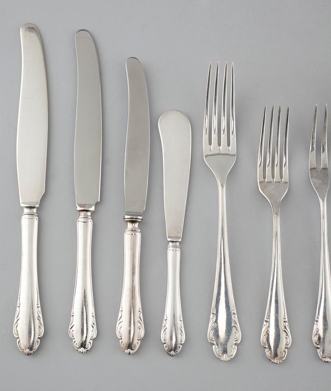 Bestick, 131 st, nysilver och silver (190 g) , "Haga", merparten tillverkade av Skandia.