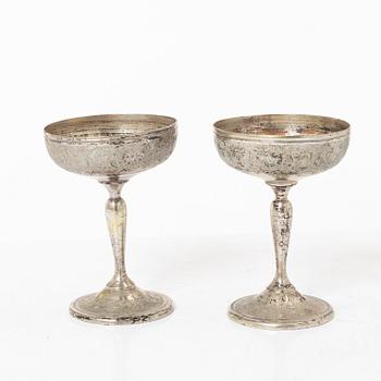 Cocktailglas, 6 st, samt bricka, silver, Iran, 1900-tal.