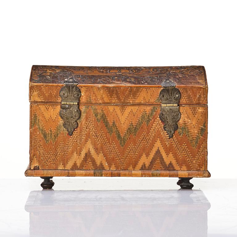 A straw-marquetry box, later part 18th century.