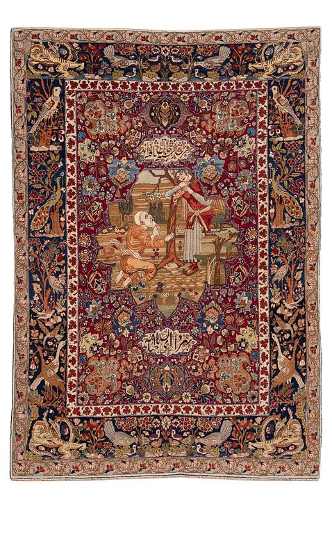 A semi-antique pictoral Tabriz rug, Northwest Persia, c. 200 x 136 cm.
