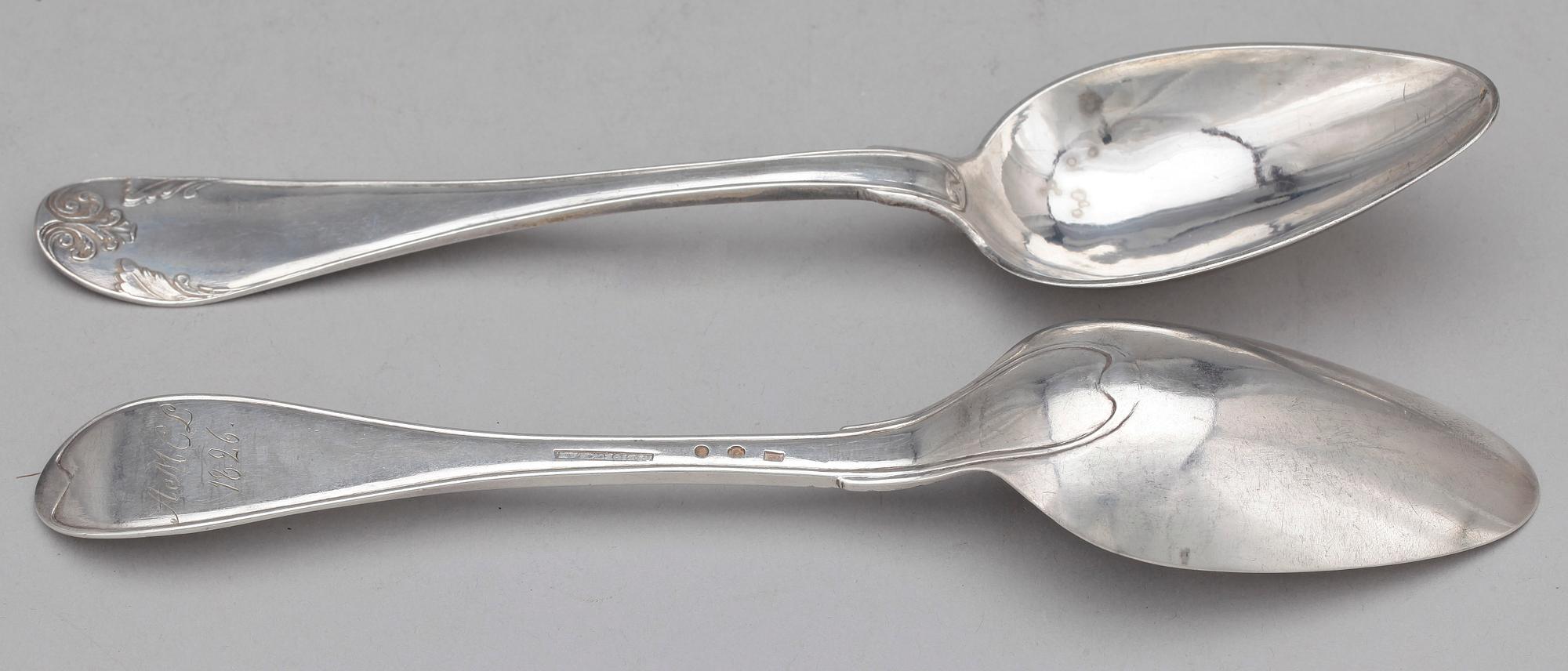 BORDSSKEDAR, silver, 12 st, Anders Jonas Björkman, Stockholm, bl.a 1832. Vikt ca 785g.