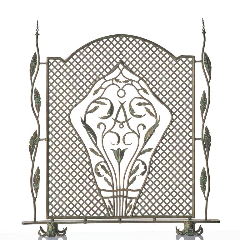 Antti Hakkarainen, attributed to, a fire screen, Taidetakomo Antti Hakkarainen, patinated metal, Finland probably 1920s.