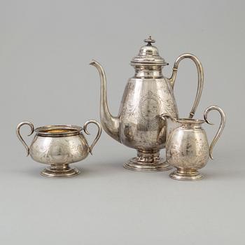 GUSTAF MÖLLENBORG, kaffeservis, silver, tre delar, Stockholm, 1860/70-tal.