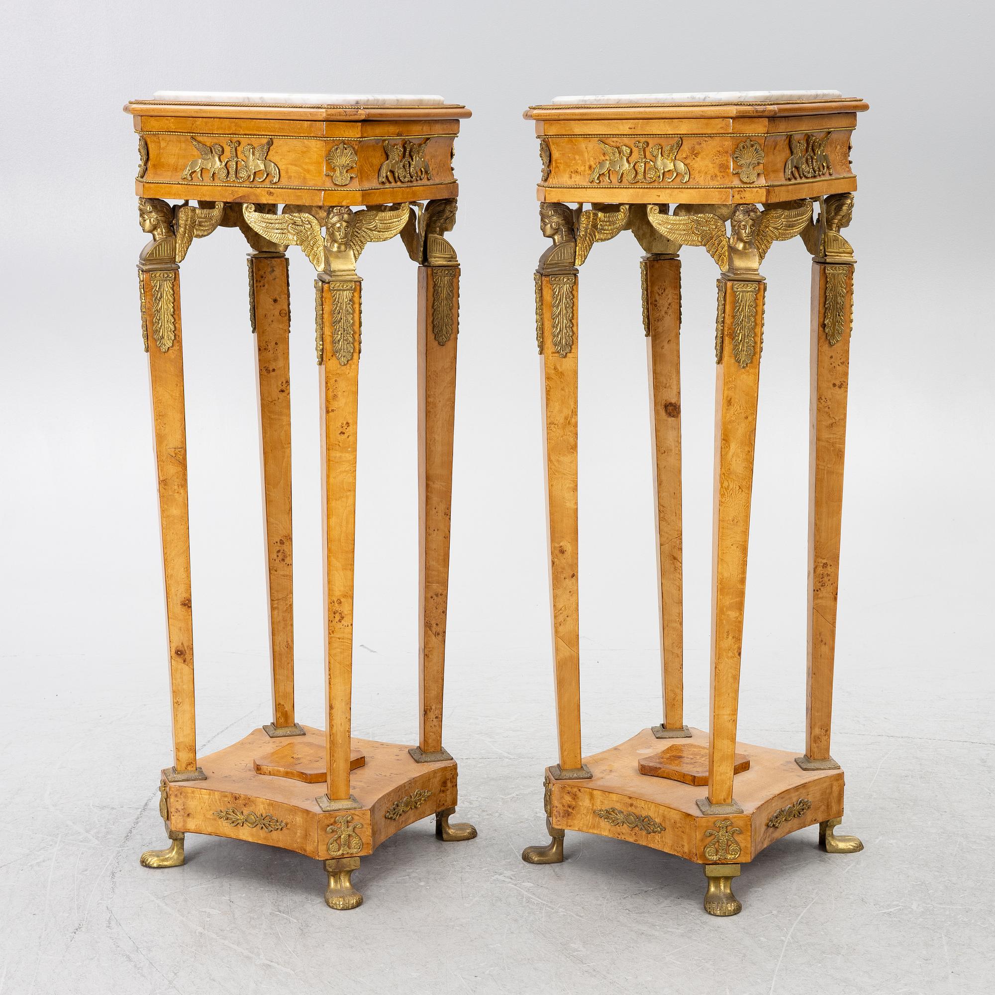 Pedestals, a pair, Empire style, around the year 2000.