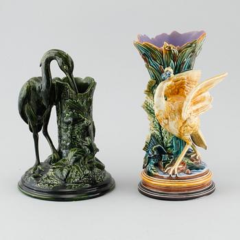 Two majolica vases from Gustavsberg and Rörstrand, late 19th century.