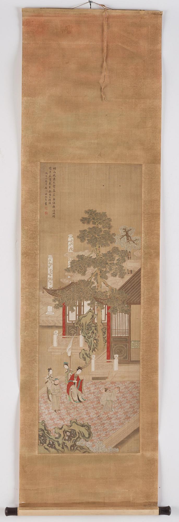 Rullmålning, akvarell och färg på papper. Qingdynastin, 1800-tal.