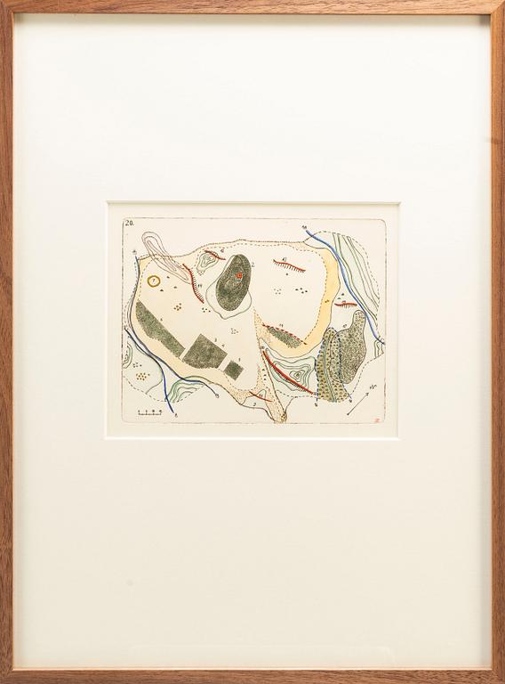 STEN EKLUND, hand colored etching, signed.