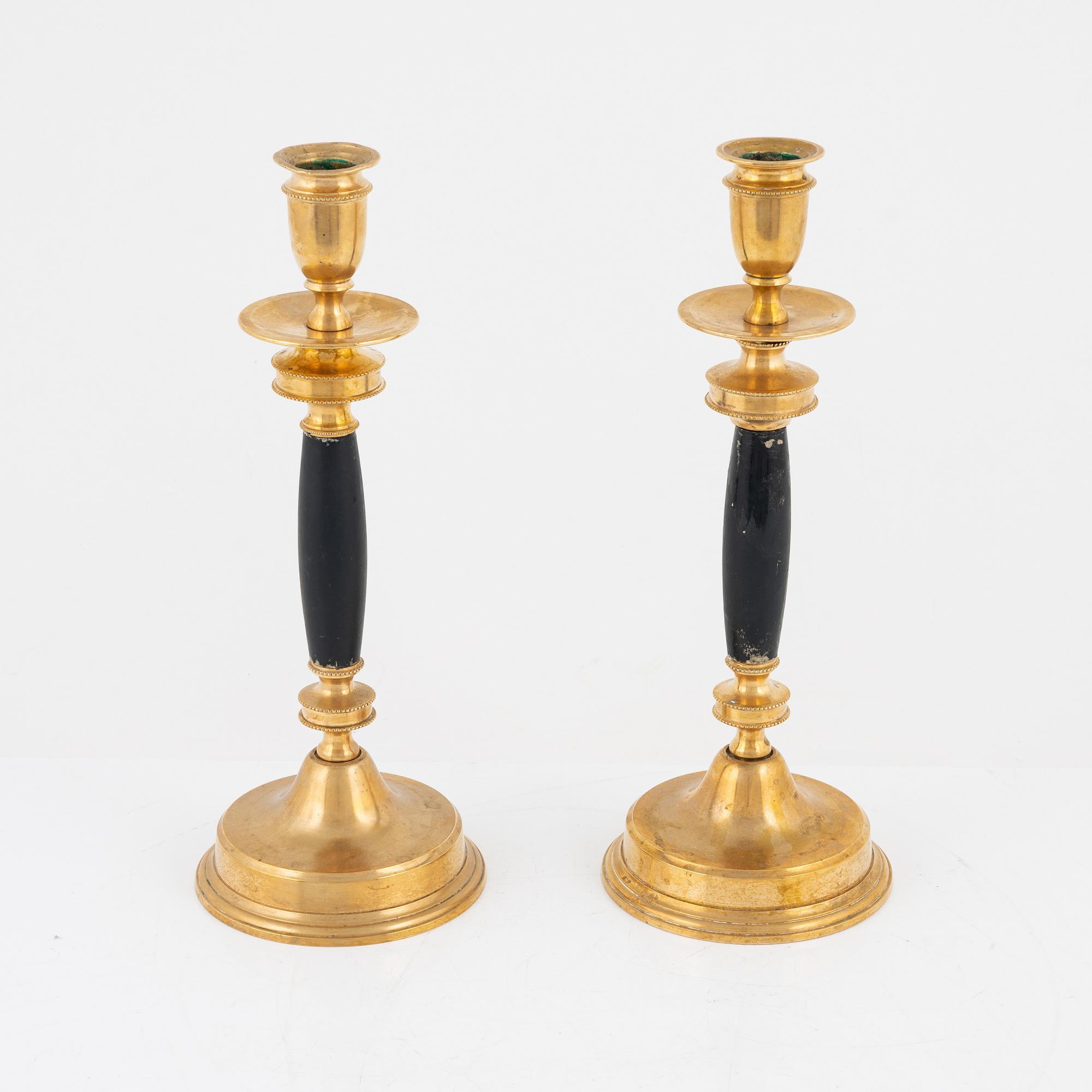 Ljusstakar, ett par, modell no 84, Grillby Metallfabrik, 1900-talets början.