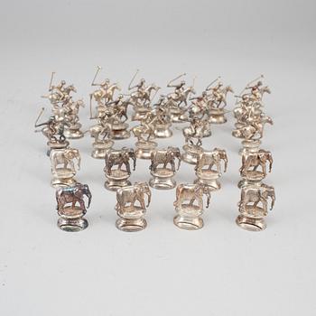 A set of 25 silver table-card holders, marked London 1966.