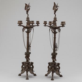 FERDINAND BARBEDIENNE, attributed to, a pair of 19th century bronze candelabra.