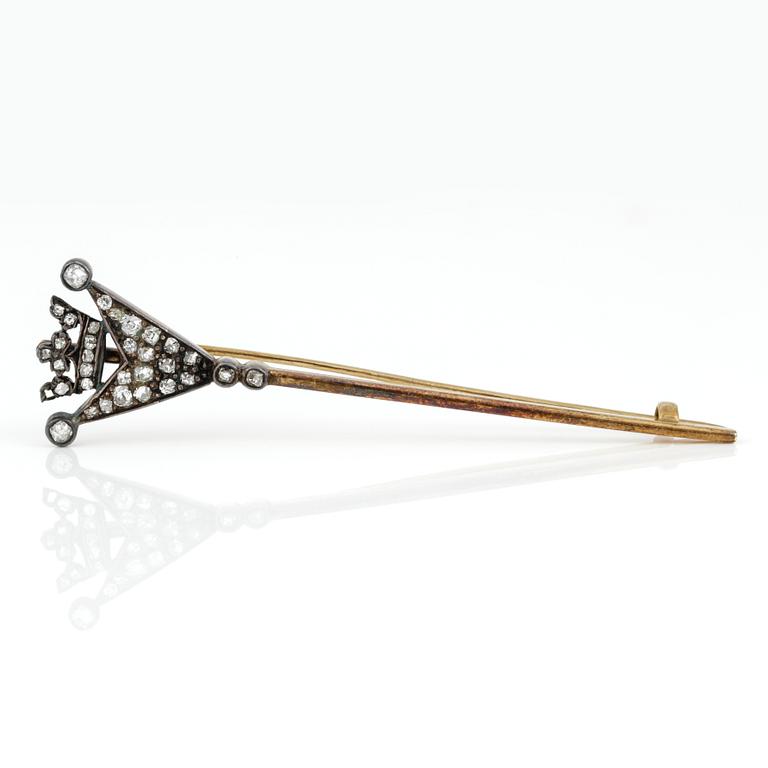 BROSCH, 14K guld med silver, Adlig krona. Rosenslipade diamanter. Vikt ca 6 gram.
