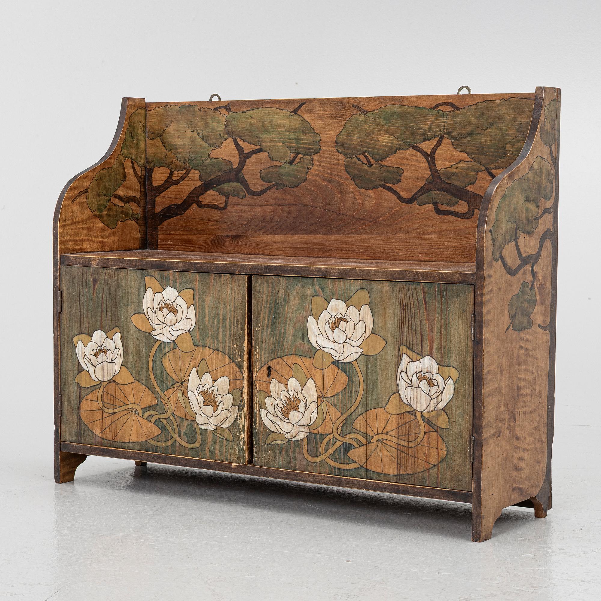 Märta Lindblom, & Carl Otto Lundgren, wall cabinet, signed and dated 1899.