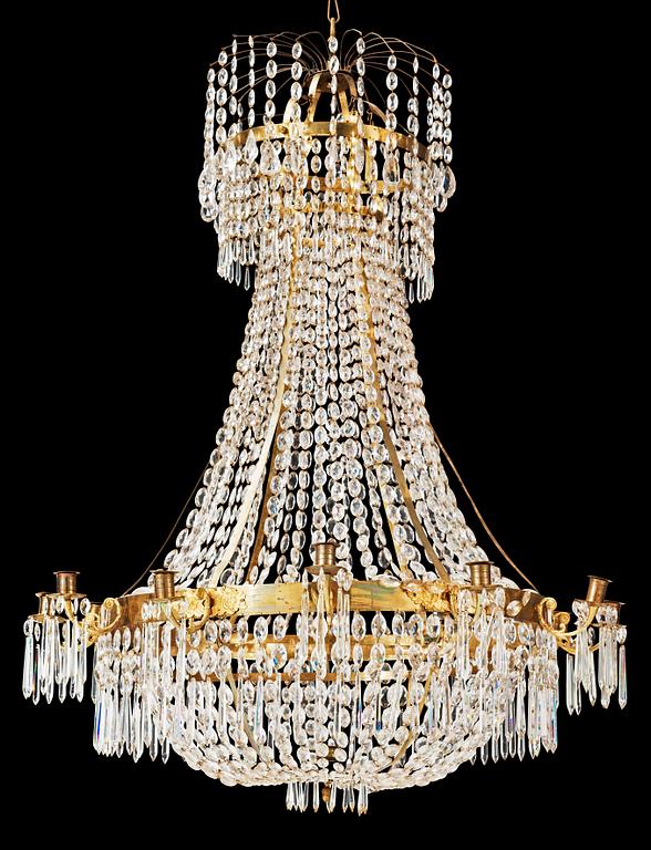 A Swedish Empire 1820/30's thirteen-light chandelier.