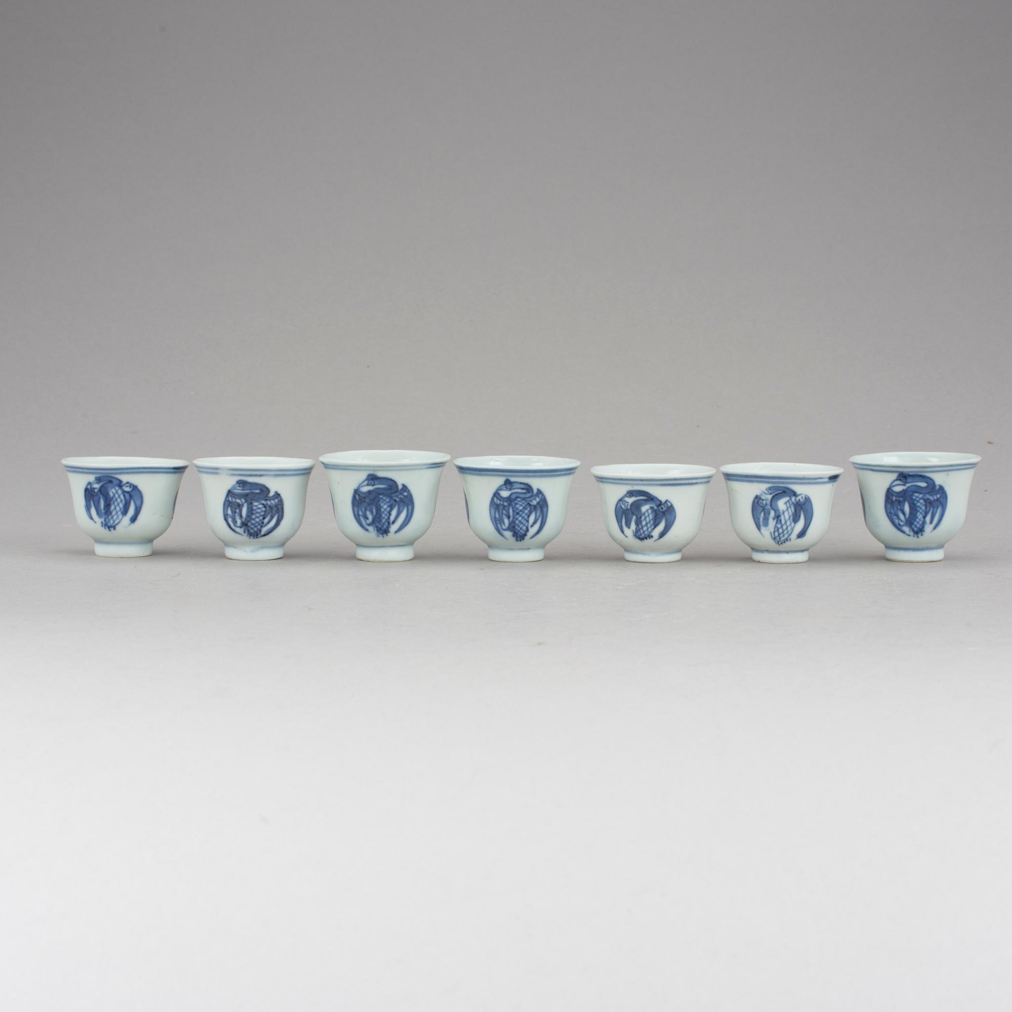KOPPAR, 7, porslin, Kina, 1800-tal.